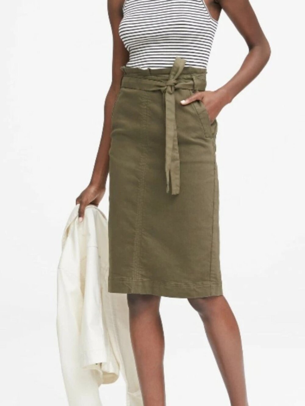 Banana Republic Olive Green Paperbag Waist Tie Belt Pencil Skirt Size 4